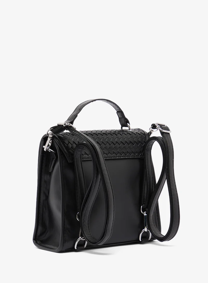 جينجر Woven Texture With Buckle Detail Backpack